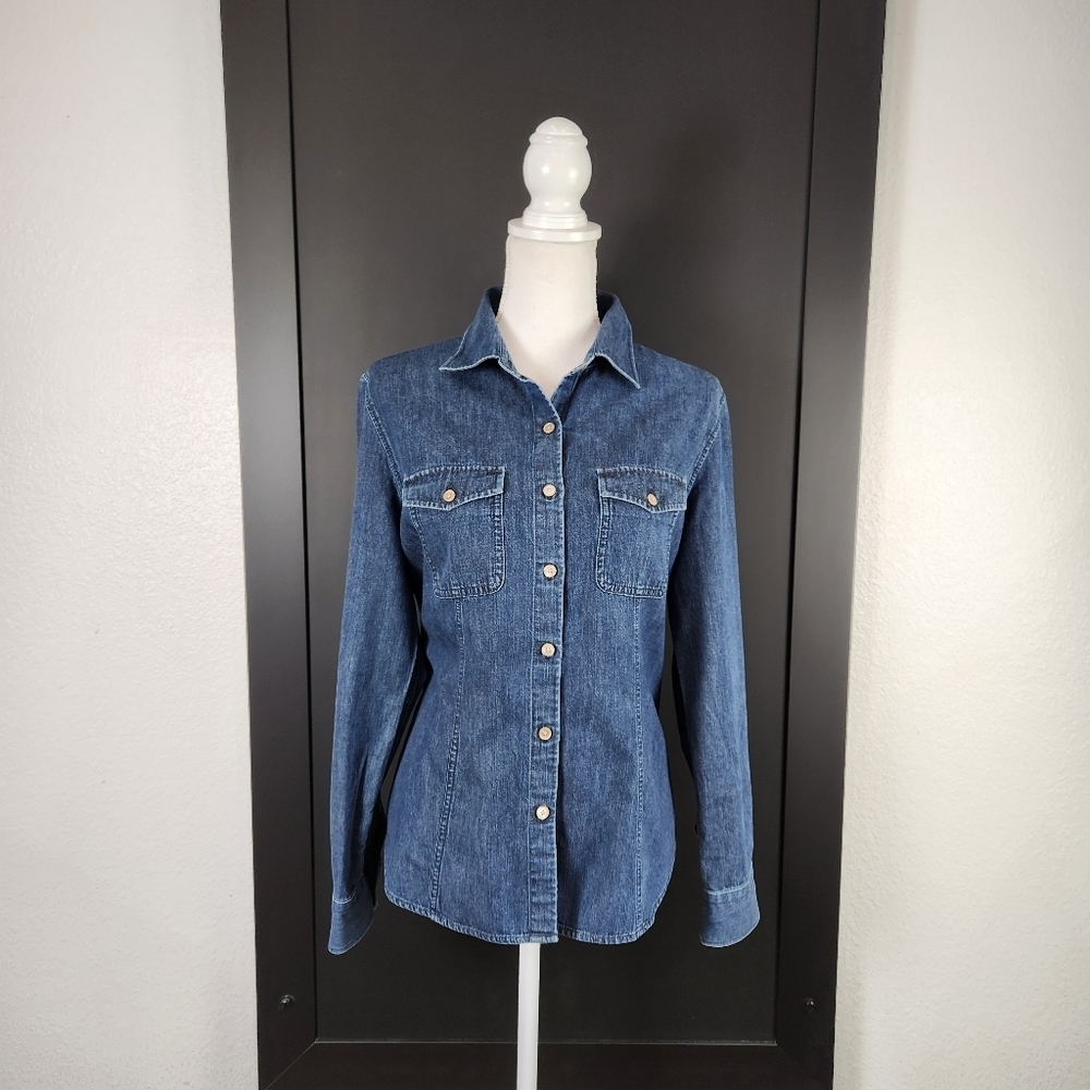 Talbots Denim Button-Down Shirt in Medium Blue